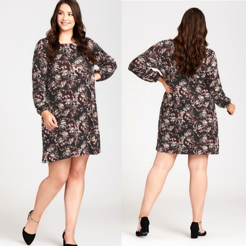 NWT AVENUE SQUARE NECK ROSE PRINT DRESS